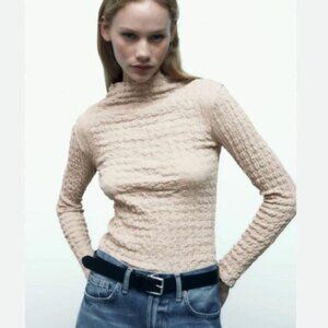 Zara Textured Top, Medium, Beige 3644/805/613